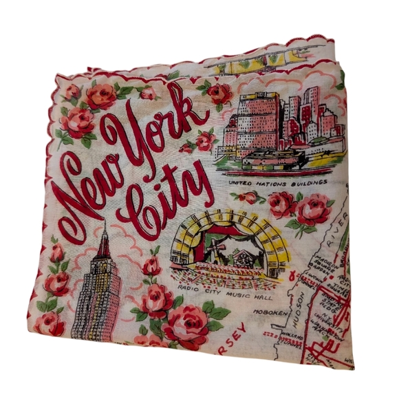 VINTAGE New York City Hankerchief Colorful Cotton Retro Pink Red Black White 12" - Picture 2 of 10